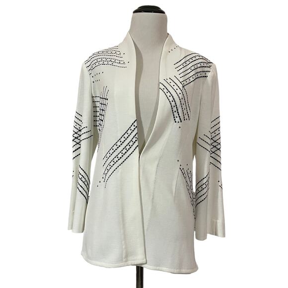 Ming Wang Embroidered Knit Cardigan Jacket - White - Small - Picture 6 of 16